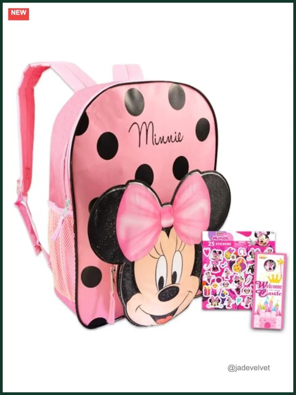 Minnie Mouse Mini Backpack for Kids w Adjustable Straps, 3D Ears & Bow, 12 inch